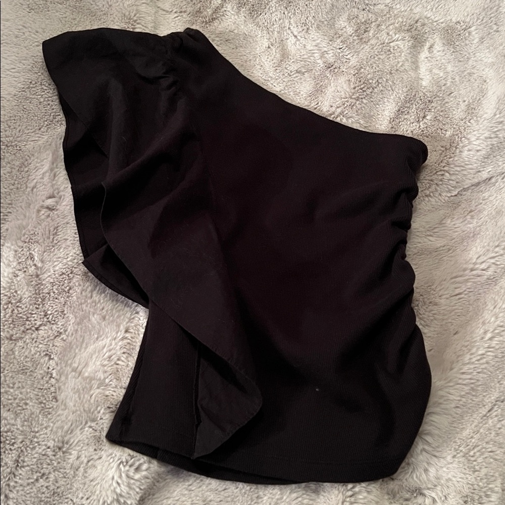 Anthropologie Black Ruched  Asymmetrical black top XSP